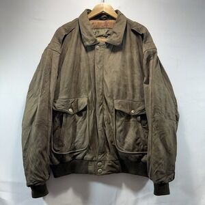 Vintage Authentic Structure Outerwear Brown Leather Flight Bomber Jacket Men's L